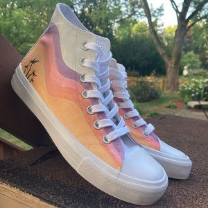Sunset painted white canvas high top shoes